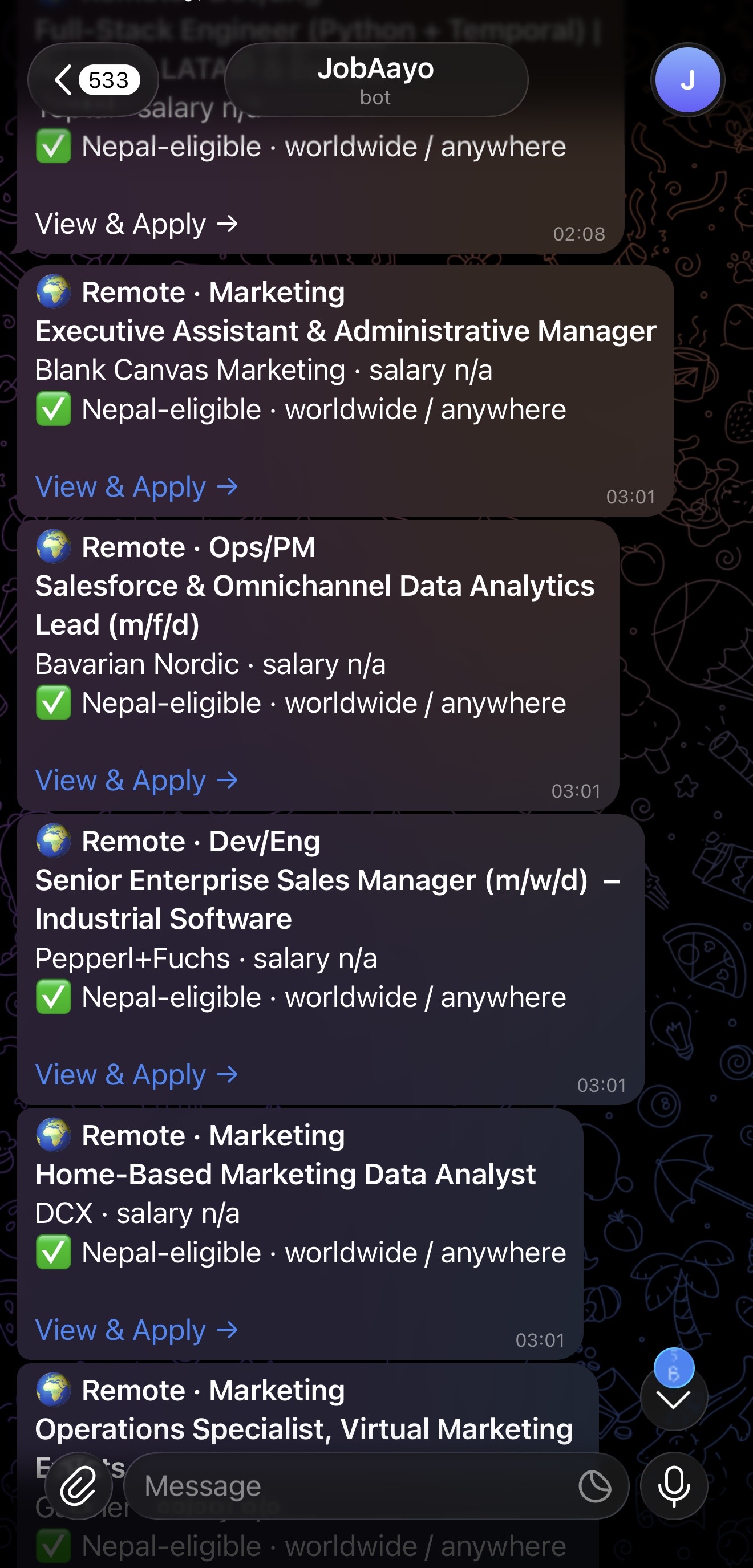 JobPayo alerts on Telegram